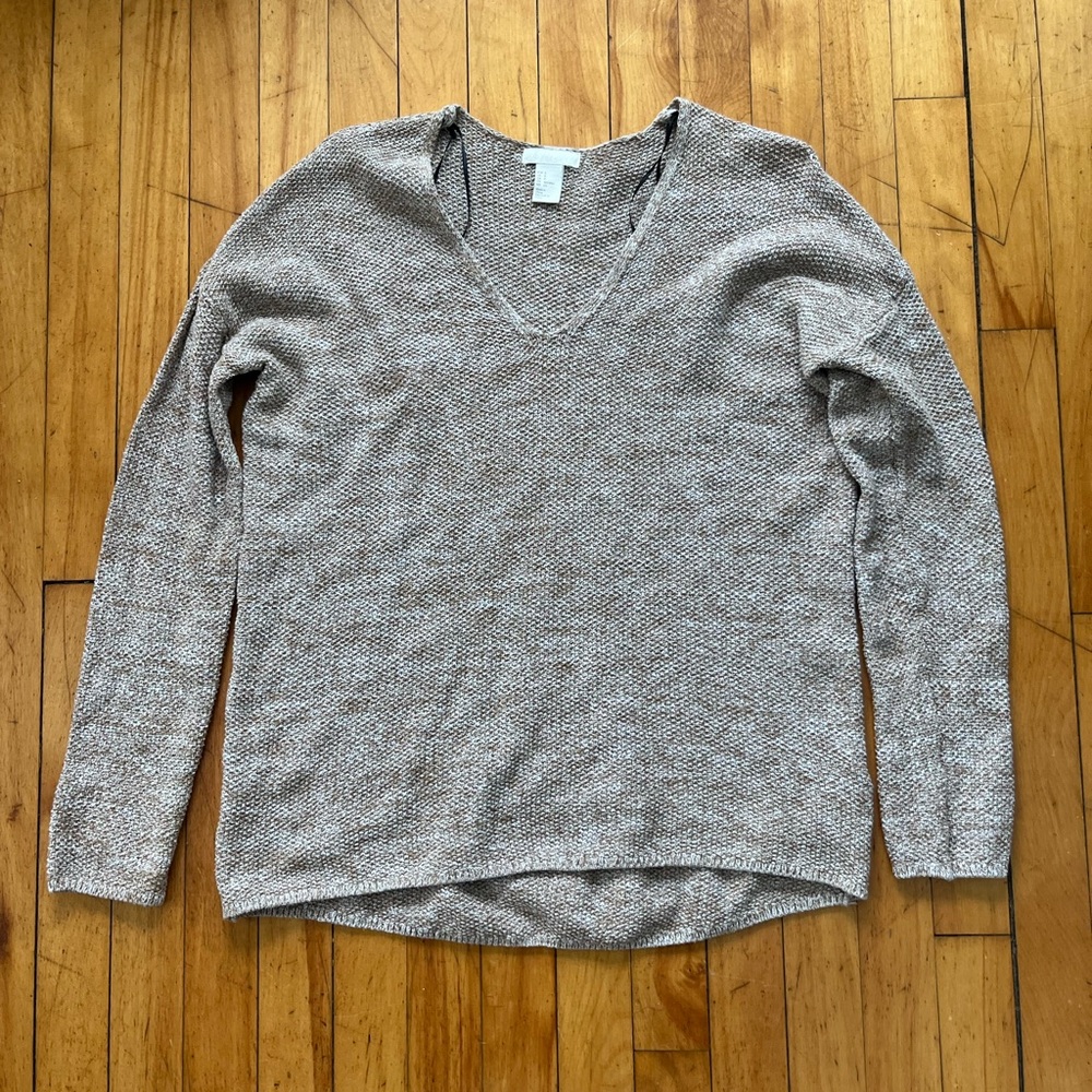 H&M Conscious Tan Cotton Blend V-Neck Sweater Minimalist Women’s Small